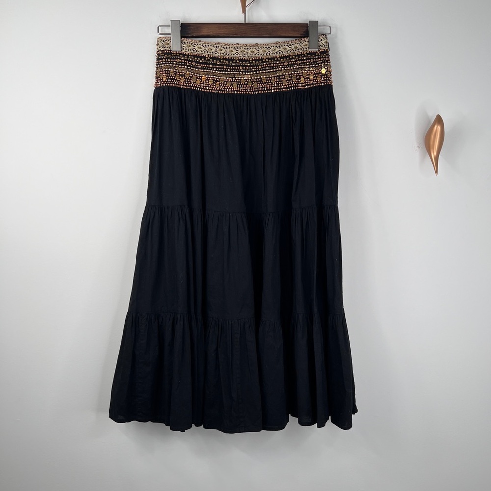 Vintage Saks Fifth Avenue Black Midi Skirt with Gold Sequin Waistband, EUC😘